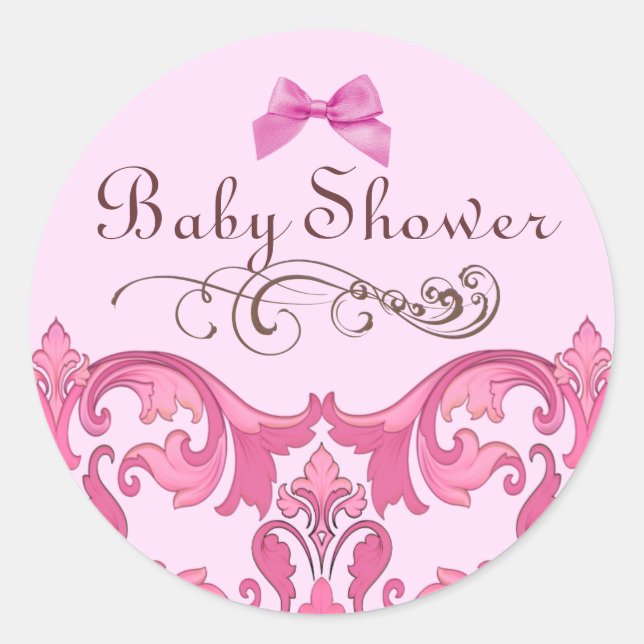 Elegante Pegatina de sobres Baby Shower de Damasco (Anverso)