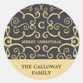 Elegante Pegatina de vacaciones en monograma / oro