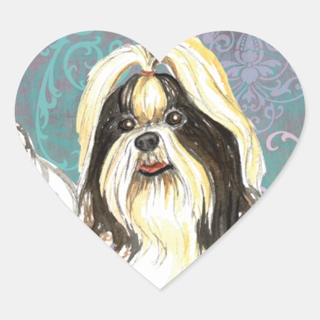 Elegante Pegatina del corazón de Shih Tzu (Anverso)