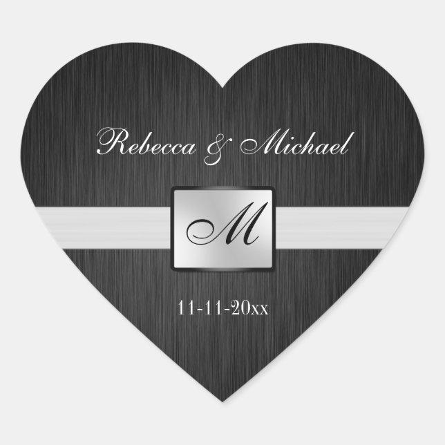 Elegante Pegatina del Monograma Novia y Groom (Anverso)