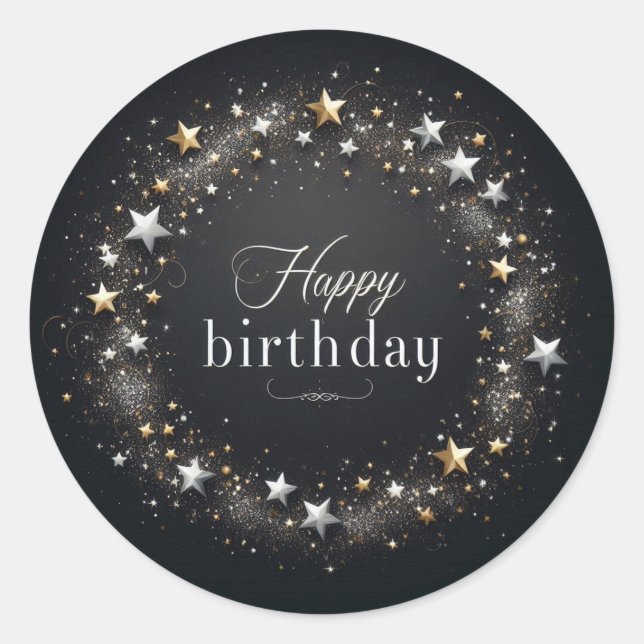 Elegante pegatina lujoso de cumpleaños negro. (Anverso)