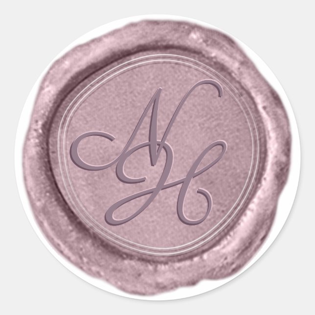 Elegante Pegatina Monograma de sello de cera rosad (Anverso)