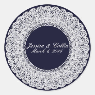 Elegante pegatina personalizado de encaje azul mar