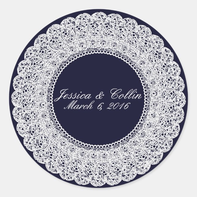 Elegante pegatina personalizado de encaje azul mar (Anverso)