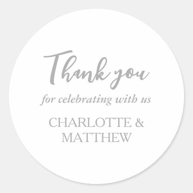 Elegante Pegatina redondo Boda blanco plateado clá (Anverso)