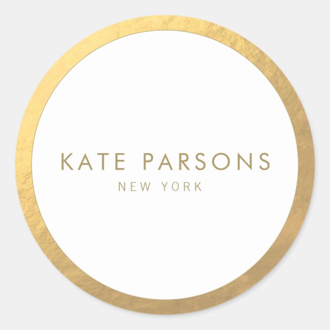 Elegante Pegatina redondo clásico de borde dorado (Anverso)