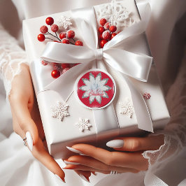 Elegante Pegatina redondo de nieve plateada flakes