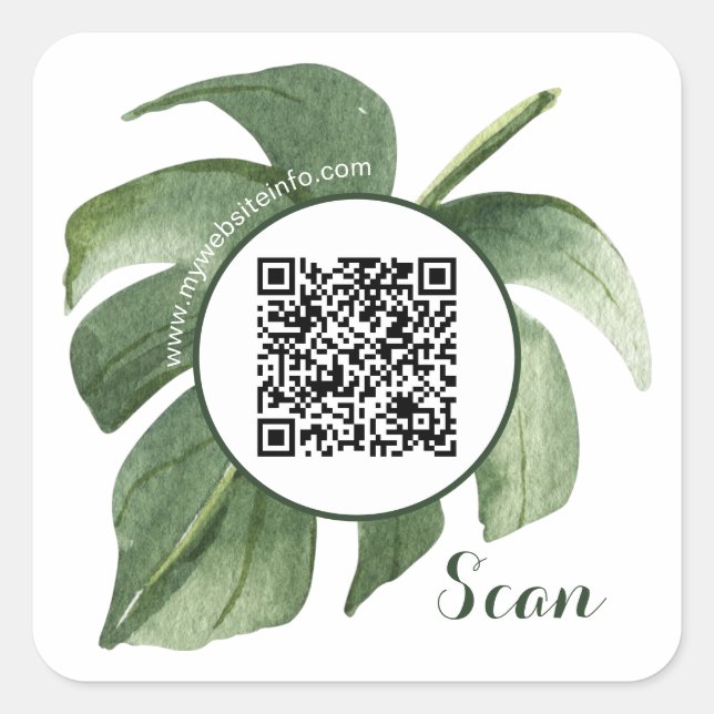 Elegante Pegatinas Floral QR Code Business Square (Anverso)