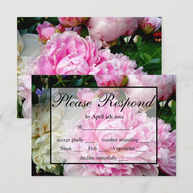 Elegante peonía floral blanca rosa RSVP (Anverso / Reverso)