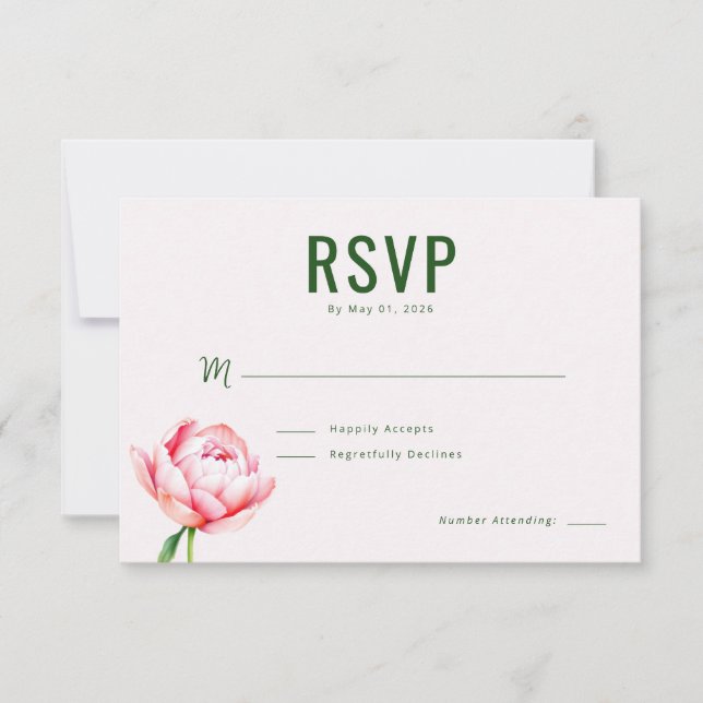 Elegante Peonía Verde RSVP (Anverso)