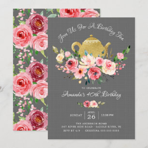 Elegante Peony Floral Birthday Tea Invitación