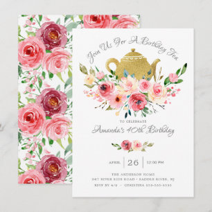 Elegante Peony Floral Birthday Tea Invitación