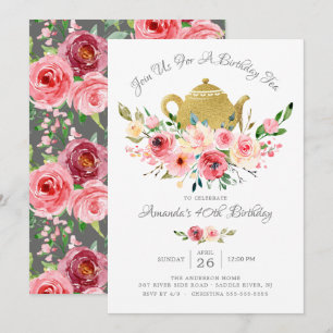 Elegante Peony Floral Birthday Tea Invitación