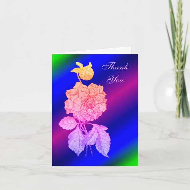 Elegante Peony Rainbow Floral Gracias Tarjeta (Anverso)