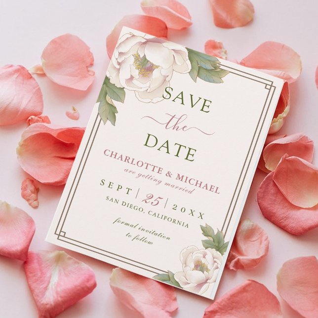 Elegante Peony Rubor Pink Wedding Save the Date (Subido por el creador)