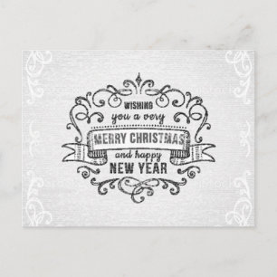 Elegante pergamino negro y blanco Feliz Navidad
