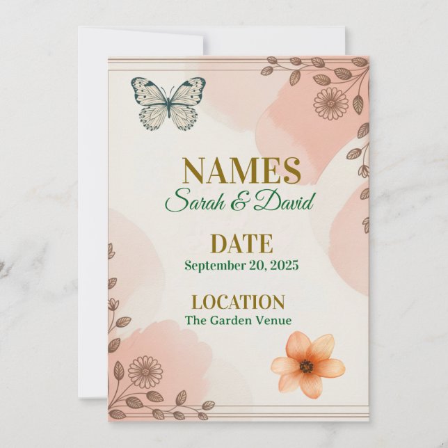 Elegante Personalizable de Invitación a la Boda Fl (Anverso)
