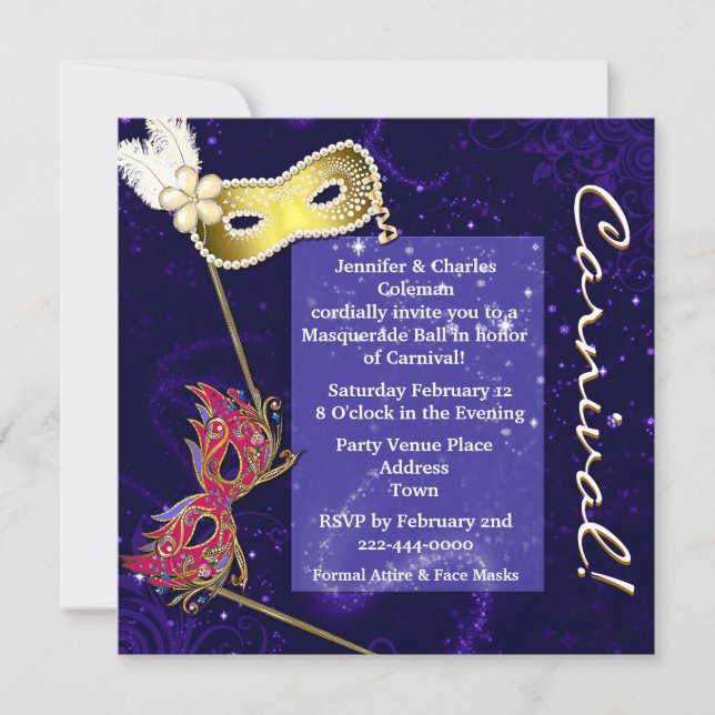 Elegante Personalizado azul invitación al baile de (Anverso)
