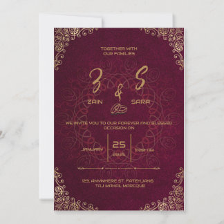 Elegante Personalizado Borgoña Invitación a la bod