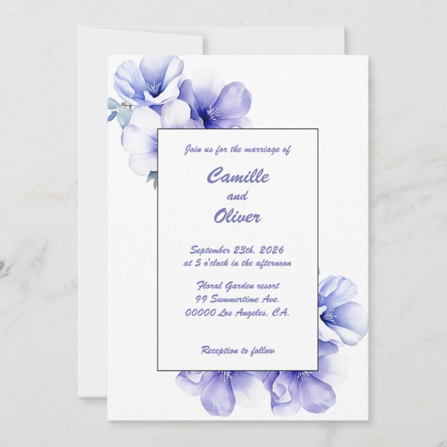Elegante perwinkle: Invitación a la boda (Anverso)