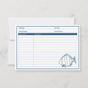 Elegante Pescado Azul Náutico - Tarjeta de Receta 