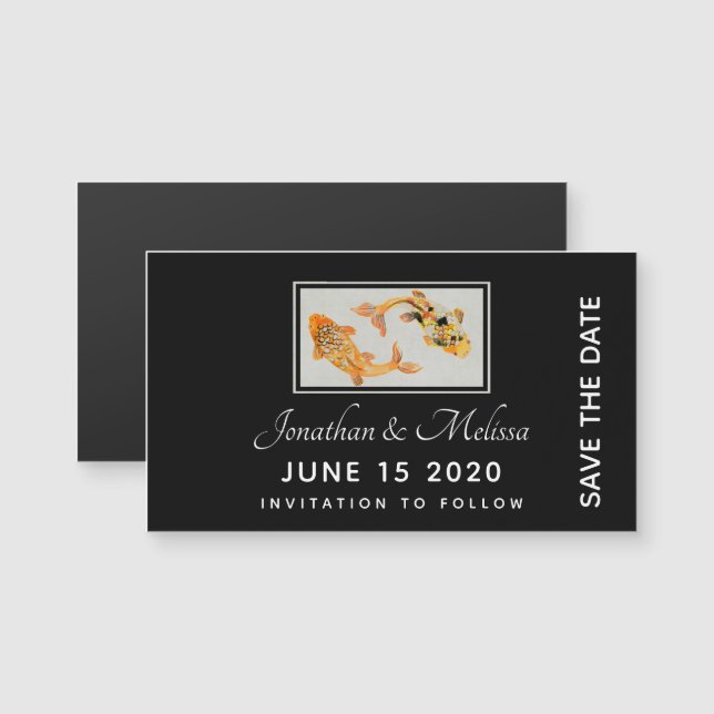 Elegante pescado de Koi Gold Save the Date (Anverso/Reverso)