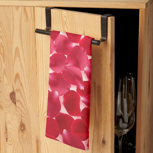 Elegante Pétalos Rojos Románticos Toalla de Cocina (Pliegue de tercios)