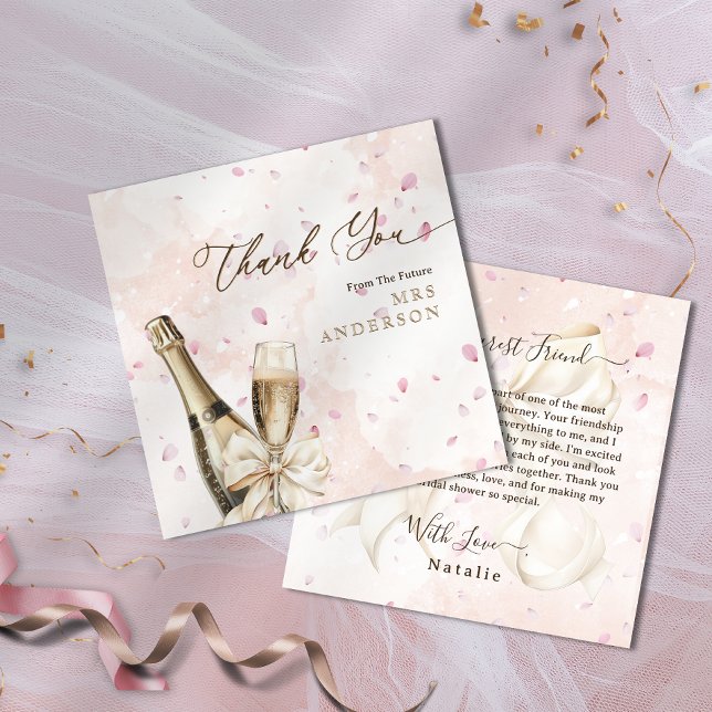 Elegante Petals Bubbly Bridal Shower Gracias Tarje (Elegant Petals Bubbly Bridal Shower Thank You Card)