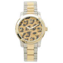 Elegante Piel de Leopardo con el reloj de oro - Ve