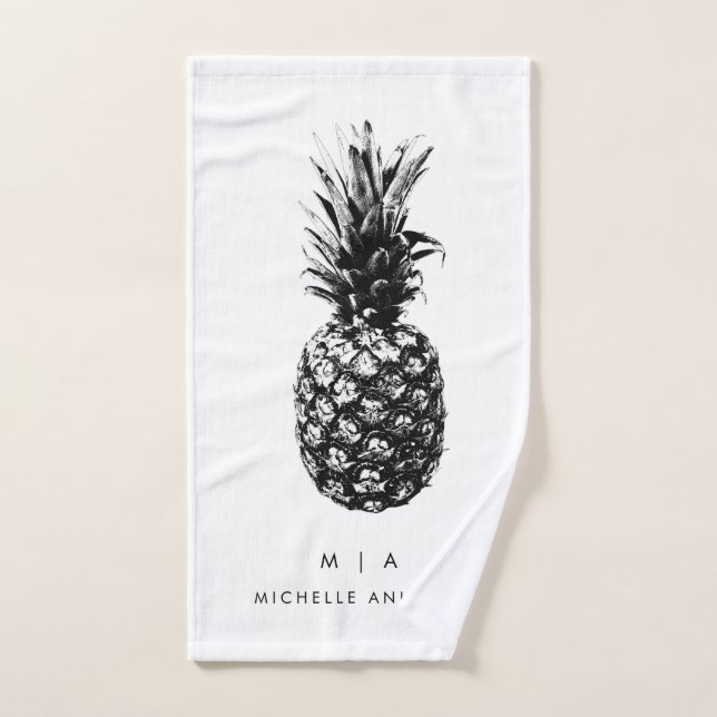 Elegante piña | Personalizado de monograma (Toalla de mano)