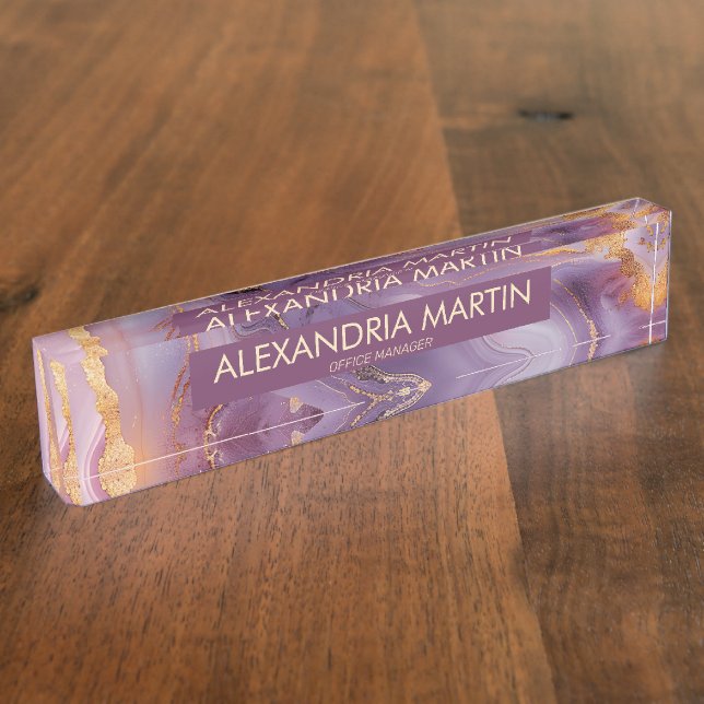 Elegante Placa de Nombre de Escritorio con Brillo  (Lateral)