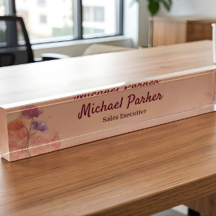 Elegante placa de nombre de escritorio de acuarela