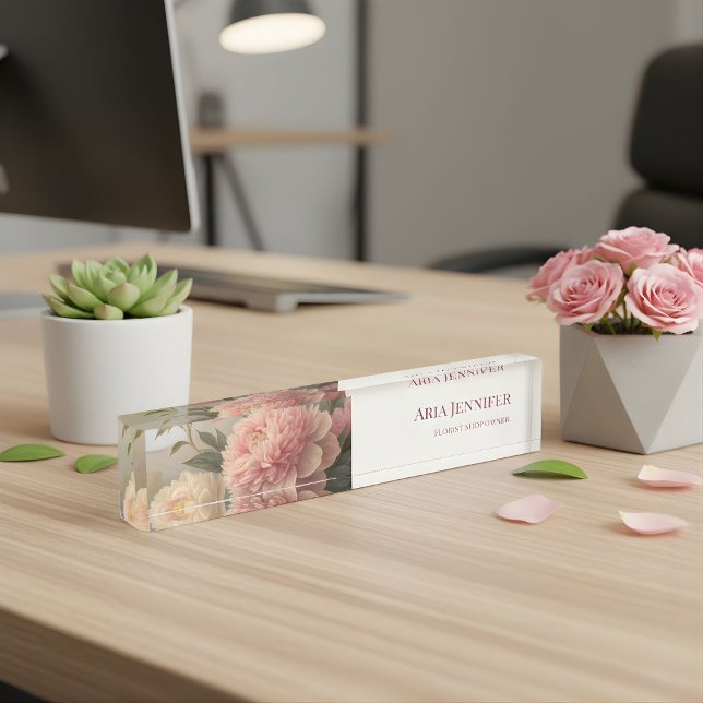 Elegante placa de nombre de escritorio de flor de  (Subido por el creador)