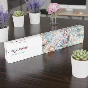 Elegante placa de nombre de escritorio de flor de