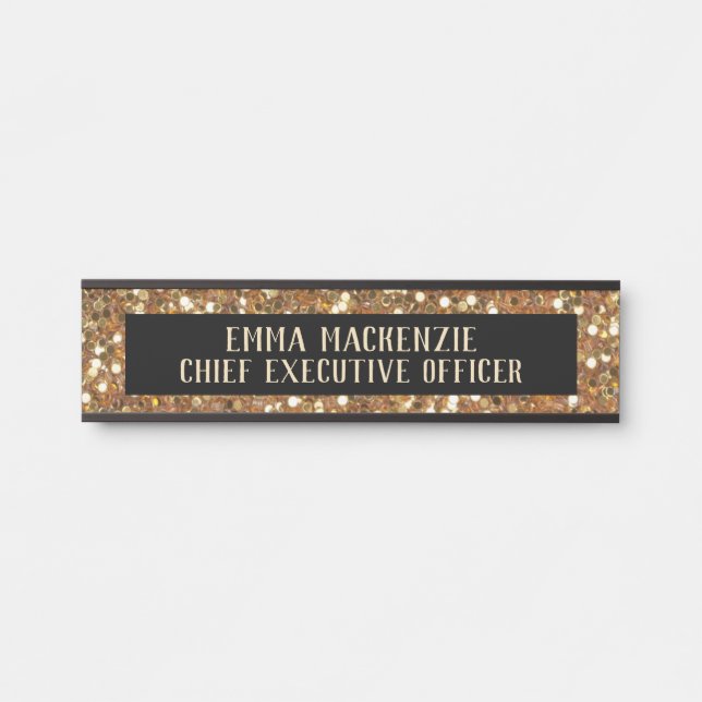Elegante placa de nombre de glam negro y dorado -  (Anverso)