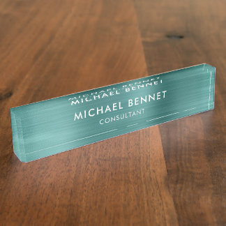Elegante Placa de Nombre de Negocio Metálico Verde