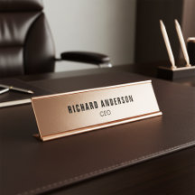 Elegante Placa de Nombre y Título en Rosa Dorado