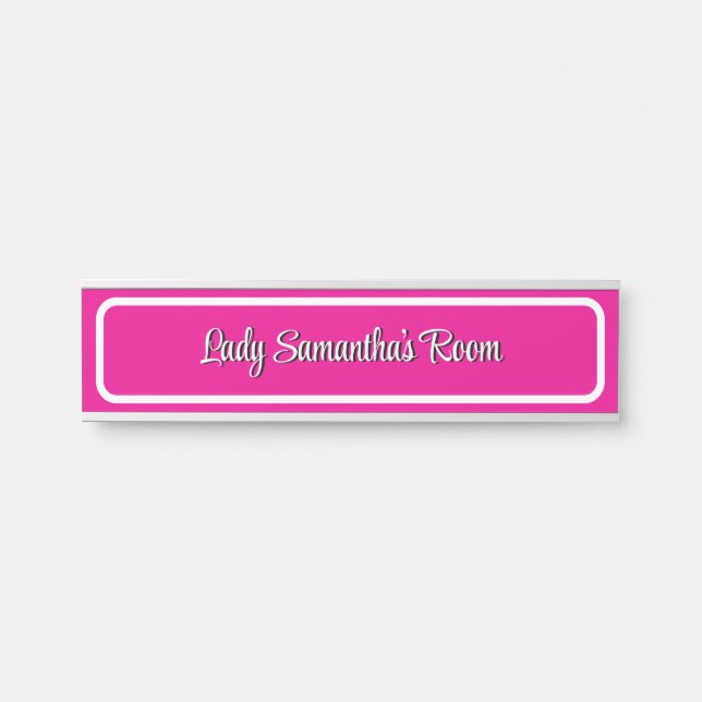 Elegante placa de nombres personalizada rosa y bla (Anverso)
