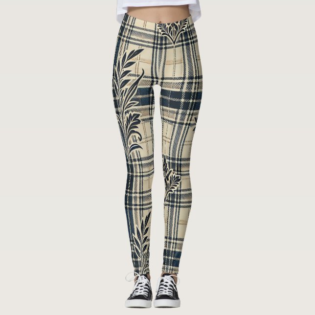 Elegante Plaid & Floral Leggings (Anverso)
