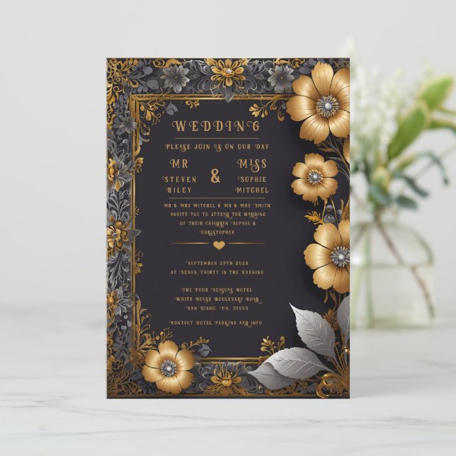 Elegante Plan de Mesa de Boda Ivy e Invitaciones (Anverso de pie)