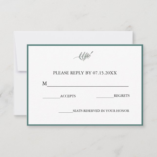Elegante Plana Moderna Boda Verde Botánica RSVP (Anverso)