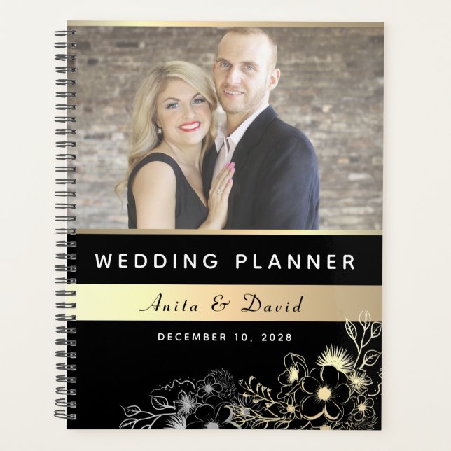 Elegante planificador de boda de fotos en negro (Anverso)