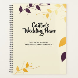 Elegante planificador de bodas de hojas doradas pú