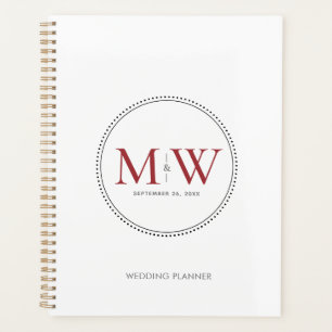 Elegante planificador de bodas de monograma rojo