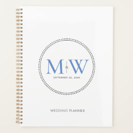 Elegante planificador de bodas en monograma azul