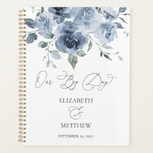 Elegante planificador de casamiento floral azul tu