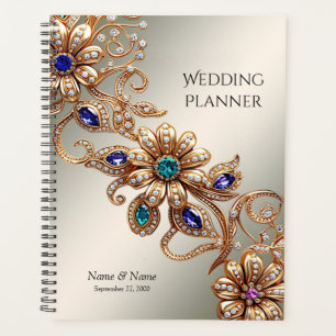Elegante planificador de flores de joyas de oro