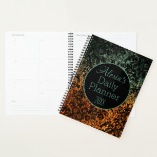 Elegante planificador diario floral negro