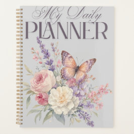 Elegante Planificador Diario Floral y Mariposa Acu