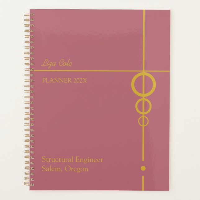 Elegante planificador negro y oro personalizado (Anverso)